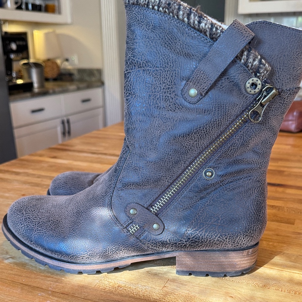 Dark Brown Textured Leather Boots 11